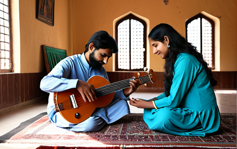 **

"A professional music teacher, fully clothed in modest attire, instructing a young student on playing the sitar in a bright, sunlit music room.  The room is decorated with traditional Pakistani art. Safe for work, appropriate content, perfect anatomy, natural proportions, family-friendly, high quality, professional photography."

**